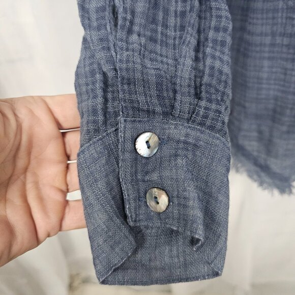 Free People Blue Plaid Blouse Peasant Boho Fringe Festival Grunge Hippie S - Picture 4 of 12